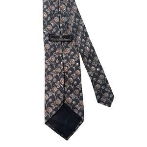 Ermenegildo Zegna Silk Tie Charcoal Grey Silver Floral Vine Pattern Made n Italy